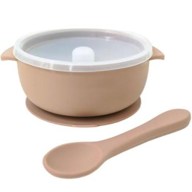 Imagem de Pratinho Tigela Silicone Ventosa Bebê Infantil Tampa Colher - Kinda Ki