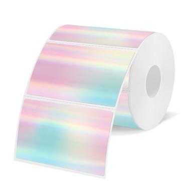 Imagem de Etiquetas térmicas de 7 x 5 cm, etiquetas térmicas holográficas arco-íris, adesivos térmicos com glitter para DIY, código de barras, correspondência, design de linha de perfuração, 200 peças/1 rolo