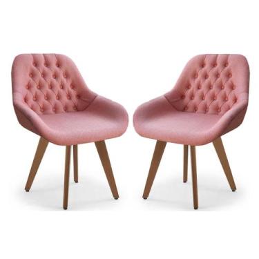 Imagem de Conj. 02 Poltrona Base Fixa Madeira Capitonê Pandora - Due Decor, Linh