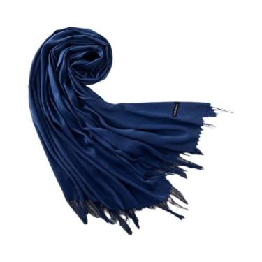 Imagem de Xale de Caxemira Longo Feminino - Cor Sólida, Hijab, Pashmina com Borl
