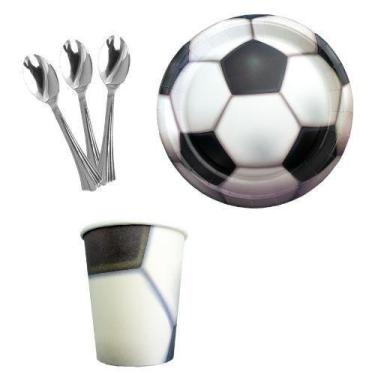Imagem de Kit 20 Pratos Copos De Bola De Futebol Papel Colher 14Cm - Udlandia
