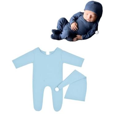 Imagem de CUTEBBPHOTO Macacões para fotografia de bebês recém-nascidos para meninos e meninas, macacão de crochê (azul 2)