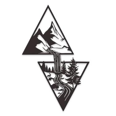 Imagem de Xedatric Elegante arte de parede de montanha de metal – Decoração perfeita de natureza, floresta e cachoeira para cabine ou quarto rústico – Detalhe de casa durável e leve, 44 x 27,7 cm