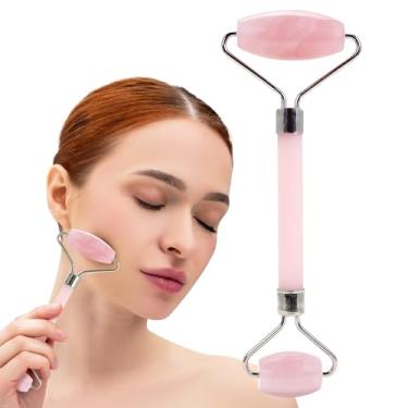 Imagem de Rolo facial de quartzo rosa - Ferramentas faciais Gua Sha, rolos de jade para rosto, kit de cuidados com a pele para homens e mulheres, ferramentas Guasha para rostos, cuidados faciais reduzem o
