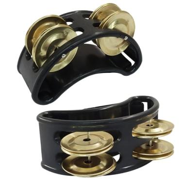 Imagem de PHITUODA 2 peças Pandeiro para pés de percussão musical, pandeiro, pedal dourado, sinos de aço, instrumento de percussão ajustável, sinos de aço para tocar bateria e guitarra/adultos, dourado