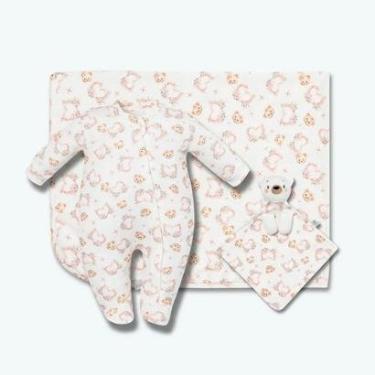 Imagem de Kit Macacão Cueiro e Naninha Hug Presenteável Amor de Urso-Feminino