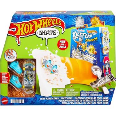 Imagem de Hot Wheels Skate, Pista de Brinquedo Tony Hawk Bowl de Cereal com 1 Fingerboard Exclusivo e Par de Tênis de Skate Removíveis, Armazenamento para até 4 Fingerboards e 4 Pares de Tênis