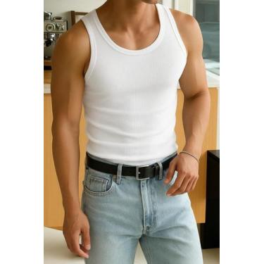 Imagem de Camiseta Regata Masculina Canelada Casual - Fix Modas, Branco, G