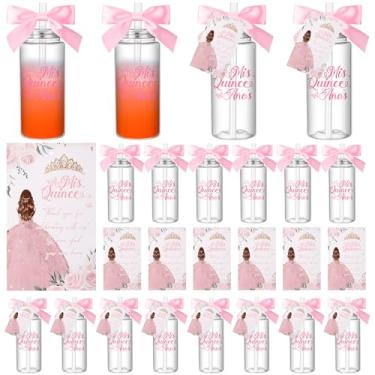 Imagem de Honeydak 25 conjuntos de lembrancinhas de festa de quinze anos para convidados 400 ml copo de plástico reutilizável com tampas e canudos, cartões de agradecimento com laço de fita rosa Mis Anos
