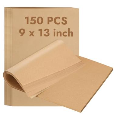 Imagem de YQL 150 peças de papel manteiga cru, 23 x 33 cm, folhas de papel manteiga pré-cortadas descartáveis, forros retangulares não tóxicos para assar biscoitos, fritadeira a ar, pão a vapor e muito mais