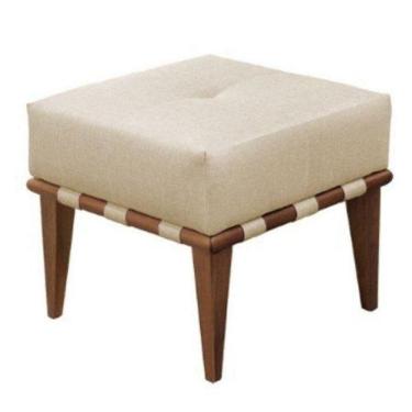 Imagem de Pufe Banqueta Noé Linho Claro Luxo Madeira Maciça