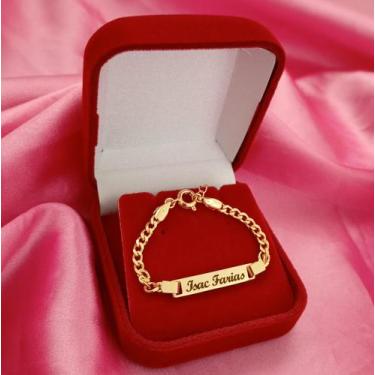 Imagem de Pulseira Infantil Chapa com Gravação Folheada a Ouro 18k - Gabby luxo 