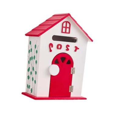 Imagem de IEUDNS Caixa de correio de parede com fechadura com chave Caixa de correio de madeira para depósito de jornais de para escritório Jardim de infância Entrada, Vermelho