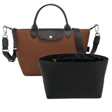 Imagem de Neylissia Inserção organizadora ultraleve compatível com bolsa Longchamp Energy Series e muito mais, à prova d'água de papel duplo e bolsa de mão de algodão interna para bolsas de luxo, (Médio, preto)