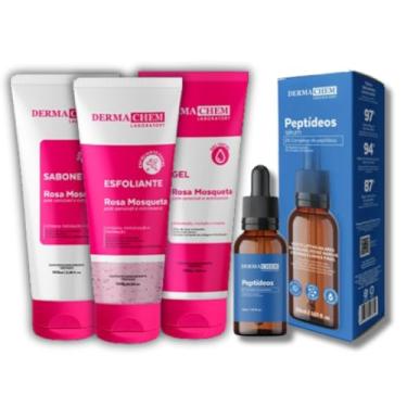 Imagem de Kit Skincare Rosa Mosqueta - Sabonete + Esfoliante+Gel Hidratante Facial 3 em 1 + Sérum peptideos Anti- olheiras