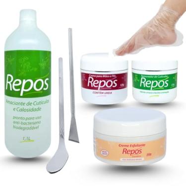 Imagem de Kit Spa Dos Pés Completo Repos + Bisturi Calosidade222 e calo médio 483 + 10 Botas descratáveis + amaciante 1100ml + creme ureia e esfoliante + creme