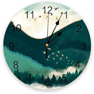 Imagem de Relógio De Parede Pvc Redondo Silencioso Não-tique-taque, Crisântemo Texto Padrão Floral Teal Verde Quartzo Operado Por Bateria Relógios De Parede Para Cozinha Sala De E, Color-08, 10 Inch in Diameter