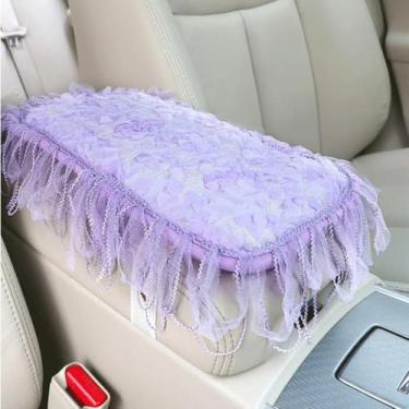 Imagem de MINGZAIQIPEI Capa de apoio de braço de renda para console central automotivo almofada de console macia para carro, almofada de apoio de braço central para a maioria dos protetores de decoração de