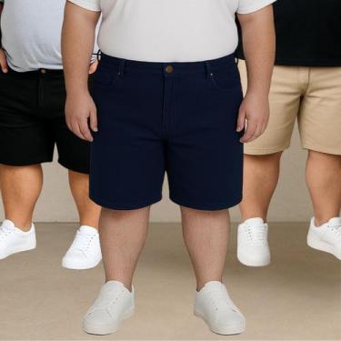 Imagem de Kit 3 Bermudas Sarja Masculina 48 Ao 58 Plus Size Extra Grande - EVOLU