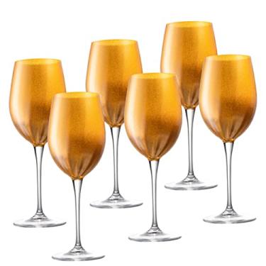 Imagem de Barski Cálice - Taça de vinho tinto - Copo de água - O vidro é decorado em ouro - Copos com haste - Conjunto de 6 taças - Cristal de vidro - 510 g Feito na Europa