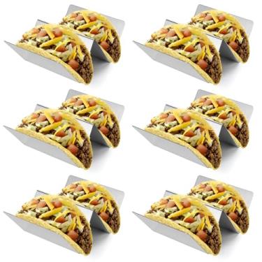 Imagem de Conjunto de 6 suportes de taco de aço inoxidável, cada taco de metal suporta 2 tacos, pode ir à lava-louças no micro-ondas (conjunto com 6)