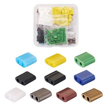 Imagem de Elecrelive 500 peças de contas quadradas de tila com 2 furos, contas de semente de vidro, 10 cores, opacas, linhas, kit de pulseiras multifios para fazer joias e brincos