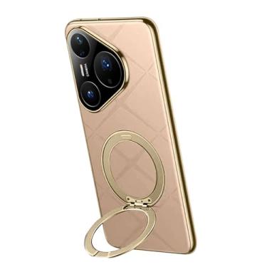 Imagem de HAOMRIYL Capa de couro magnética para Huawei Pura 80 Ultra/80 Pro+/80 pro/80, capa luxuosa leve galvanizada com suporte à prova de choque, dourado, 80