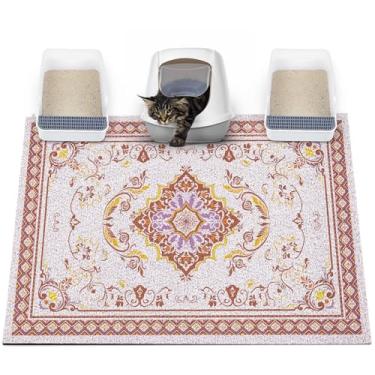 Imagem de Glittme Tapete de areia para gatos com fundo antiderrapante tapete de caixa de areia 119 x 89 cm tapete de armadilha de areia fácil de limpar lavável tapete de comida de gato para gatinho, 2GG