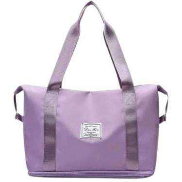 Imagem de Bolsa Mala de Viagem Grande Hong Fu Impermeável expansível Multifuncional Multiuso(Academia, treino, fitness, yoga e dia-a-dia) Bagagem de mão Oxford Divisores internos Porta Celular cor: Lilás