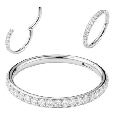 Imagem de Genérico Piercing Argola de Titânio Argola Click Cravejada 6mm, 8mm, 10mm ou 12mm (Prateado, 12mm)