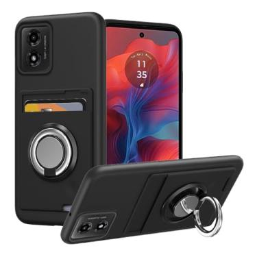 Imagem de Capa de telefone compatível com Motorola Moto E14 / Moto G24 / G04 / G04S com suporte para cartão e suporte de anel para capa para Moto E14 - preta