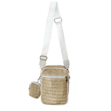 Imagem de ArtCentury Bolsas transversais de palha pequenas para mulheres 2025, pacote com 2 bolsas de palha de tecido bolsa de ombro verão praia, Pulseira branca