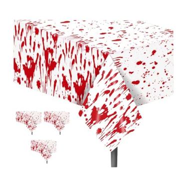 Imagem de Adirasenotek 3Pcs Bloody Halloween Tablecloth Disposable Plastic Blood Splatter Themed Table Cover Halloween Table Decorations Horror Decor Scary Movie Nights Holiday Events,87x51In