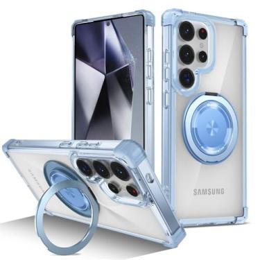 Imagem de Capa de celular transparente com suporte magnético giratório e dobrável para Samsung S25 Edge S24 S23 Plus FE S21 Ultra Armor à prova de choque, azul, para Galaxy S25