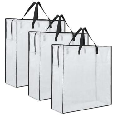 Imagem de Ptwola 4 peças de sacos de armazenamento transparentes com alça de zíper, recipiente organizador sob a cama, dobrável, caixa de cobertor, caixote alternativo, material de embalagem para roupas de