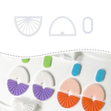 Imagem de Conjunto geométrico de cortadores de argila de polímero – 3 peças de cortadores de argila de meio círculo com linhas de textura para joias de argila de polímero, cortadores de brinco de argila e