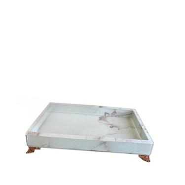 Imagem de Bandeja Para Penteadeiras 25x15 Efeito Mármore Bandeja Organizadora(Branco com rose,COM O PÉ)