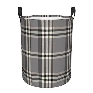 Imagem de Cesto de lavanderia com linhas xadrez cinza, dobrável, impermeável, cesto de armazenamento de roupas com alças, pano Oxford, organizador de brinquedos, cesta para banheiro, lavanderia, quarto, médio