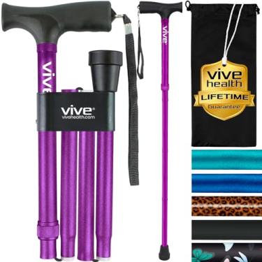Imagem de bengala dobrável da Vive – bastão de caminhada resistente e leve para homens e mulheres – design de bengala dobrável para portabilidade e conveniência – visual elegante e moderno, Roxa