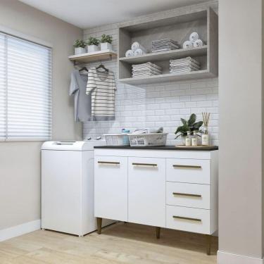 Imagem de Lavanderia Petrópolis Balcão 2 Portas 3 Gavetas Kaiki Móveis Branco