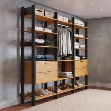 Imagem de Guarda Roupa Closet Industrial Modulado 3 Peças 4 Gavetas 217,2cm 100%