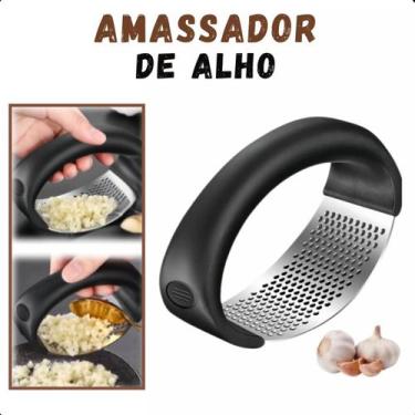 Imagem de Triturador Alho Manual Amassador De Alho Inox operação simples funcion