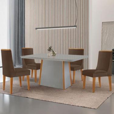 Imagem de Mesa de Jantar Diane 120cm Tampo MDF Vidro com 4 Cadeiras Lisboa Moder
