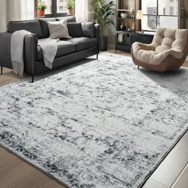 Imagem de Unirea Tapetes de área para sala de estar, quarto, lavável, cinza claro, branco, antiderrapante, vintage, interior, tapete grande, boêmio, abstrato, macio, tapetes cinza para sala de jantar