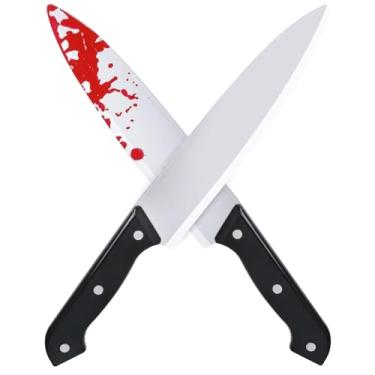 Imagem de FloraSea 2 peças de adereços de faca falsa de Halloween, faca sangrenta de plástico de 30,5 cm, adereços de brincadeira de terror de Halloween para cosplay de fantasia, fornecedores de festas