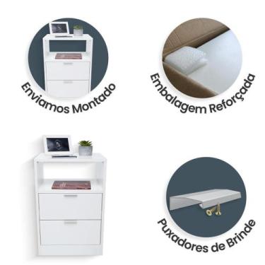 Imagem de Mesa Cabeceira 50Cm Criado Branco 2 Gaveta Lateral C/Rodinha - Fl Deco