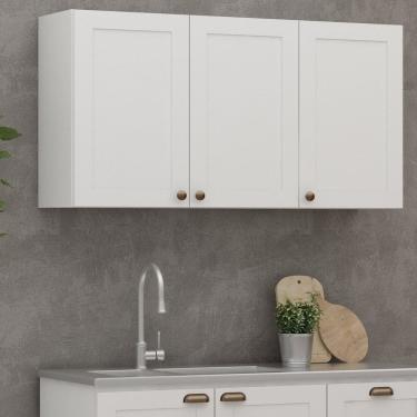 Imagem de Armário Aéreo 3 Portas 120cm Americano 100% Mdf Provençal Branco Fosco