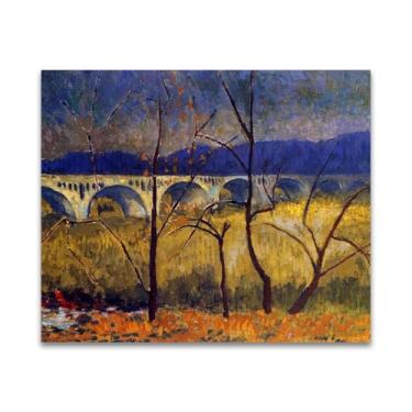 Imagem de RYLJCZ Reprodução de pinturas a óleo de Paul Sérusier - O Aqueduto - Impressão de arte de paisagem vintage - Arte de parede em tela para decorações de casa e escritório 55 x 66 cm (21,5 x 26 polegadas