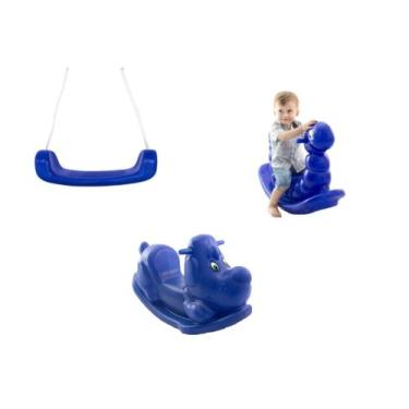 Imagem de Kit  Gangorras e Balanço Infantil  - Conjunto Azul - Minhoca e Cachorr