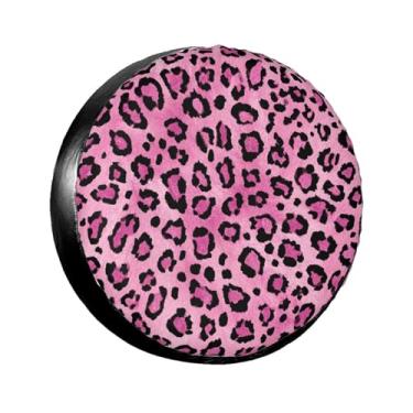 Imagem de LOJAOGON Capa de pneu sobressalente com estampa de leopardo rosa protetores de roda à prova de poeira capa de pneu para trailer, trailer, areia muitos veículos 43.2 cm